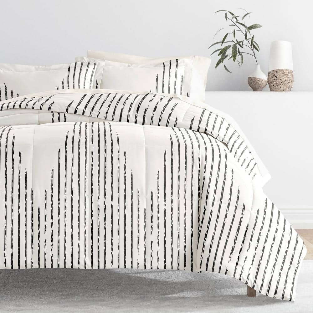 Full Gray and White Microfiber Diamond Stripe Bedding Set