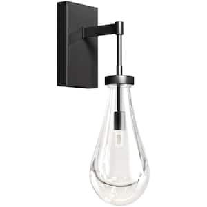 5 in. 1-Light Black Luxury Raindrop Wall Sconce with Clear Glass Shade, No Bulb Included