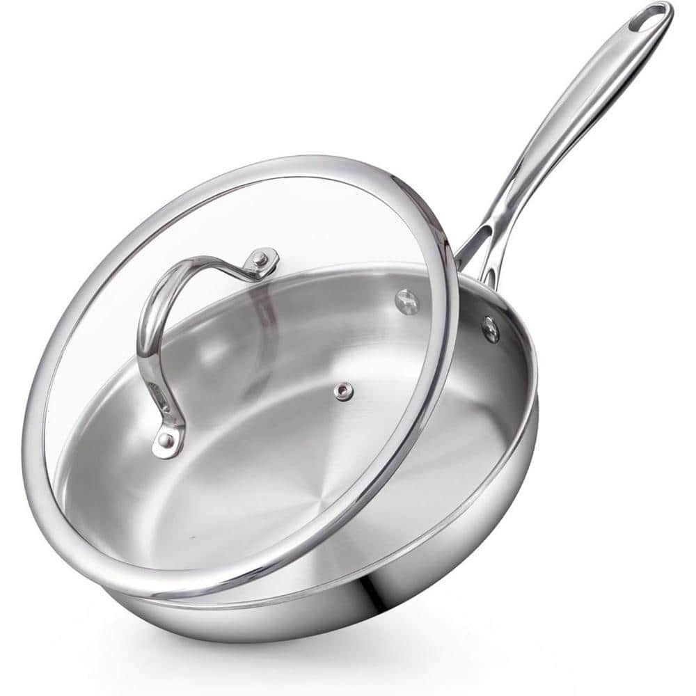 10-Inch Silver Stainless Steel Multi-Ply Clad Fry Pan with Lid
