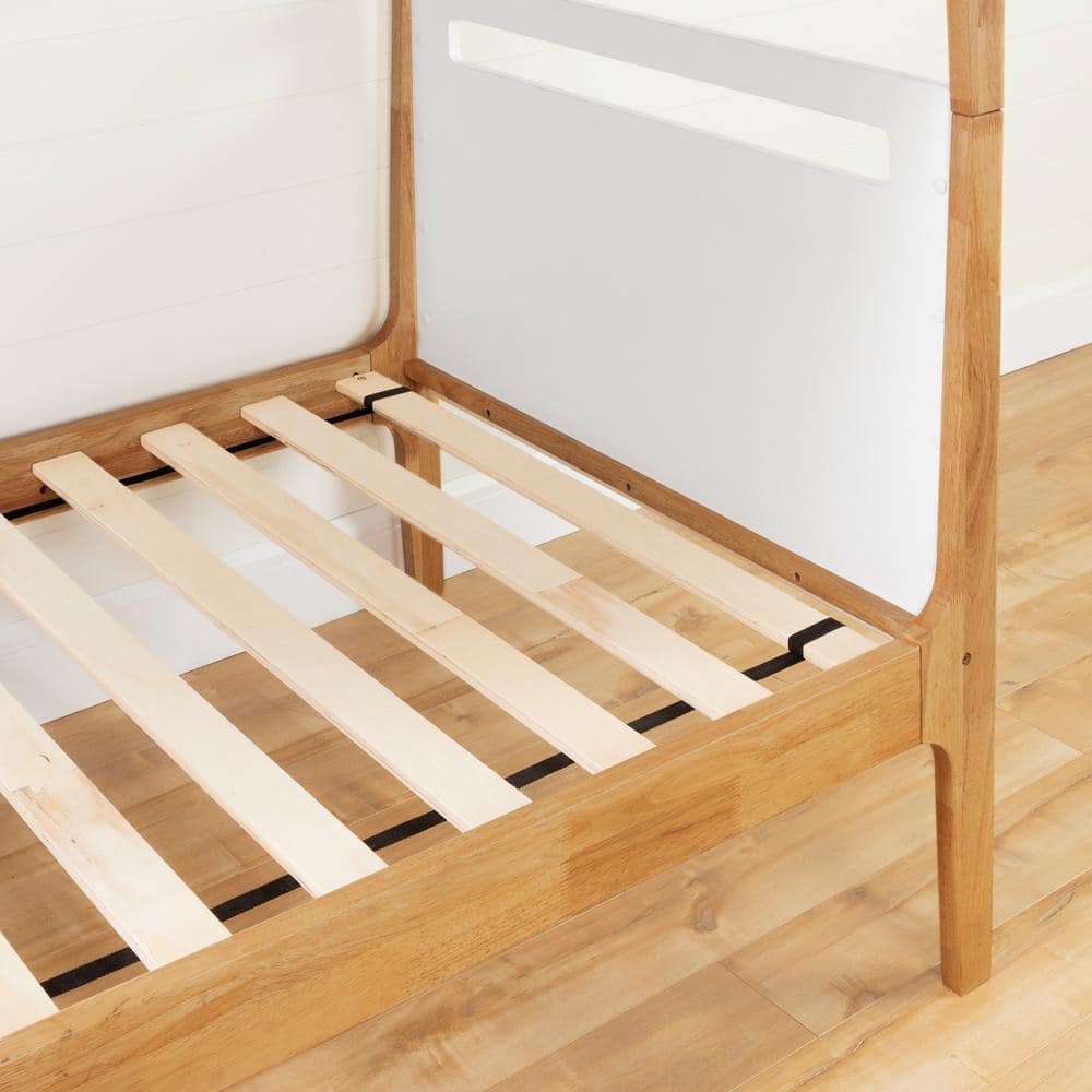 Twin White and Natural Wood Bunk Bed with Guardrails