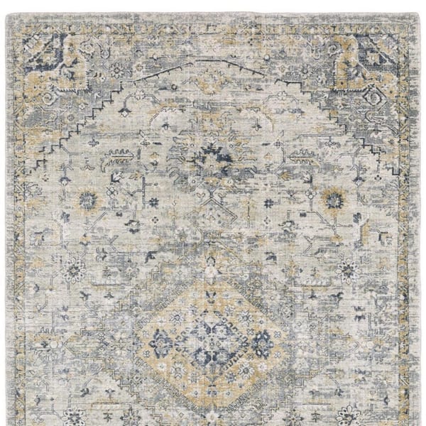 8 ft. x 10 ft. Gray, Gold Medallion Washable Area Rug