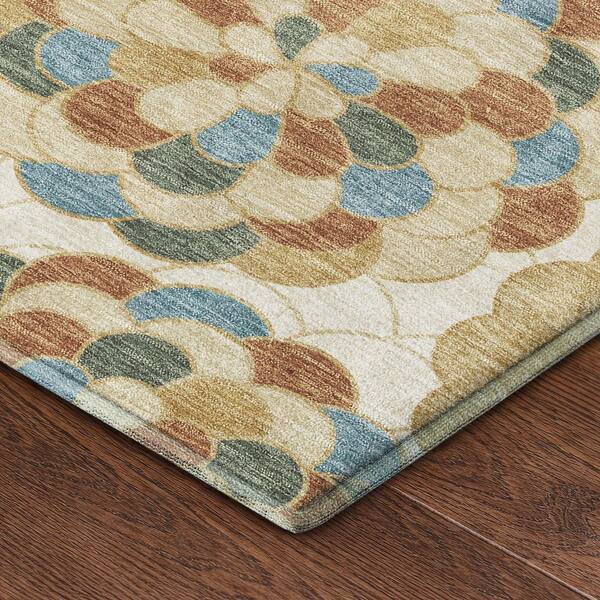 Mayfield Premium Machine Washable Abstract AMF2466 Beige 2 ft. x 7 ft. Runner Rug