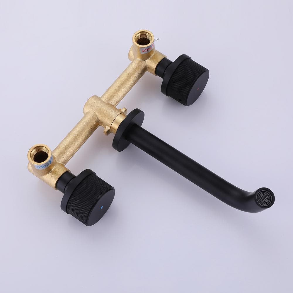 Matte Black Wall-Mount Two-Handle Bathroom Faucet