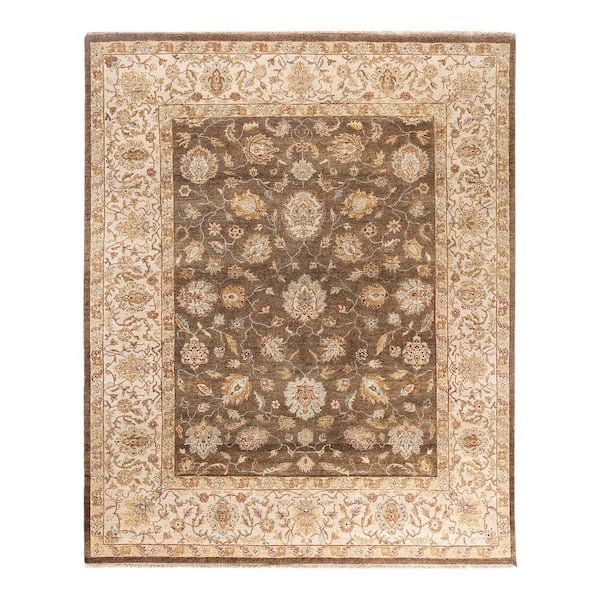 Oushak Green 8 ft. x 10 ft. Floral Wool Indoor Area Rug