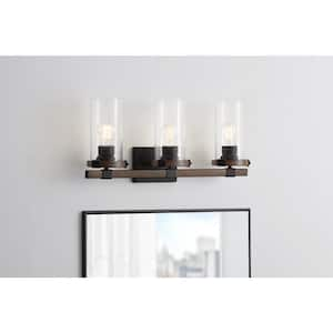 Richland 24 in. W 3-Light Dark Bronze Vanity Light Clear Seedy Glass