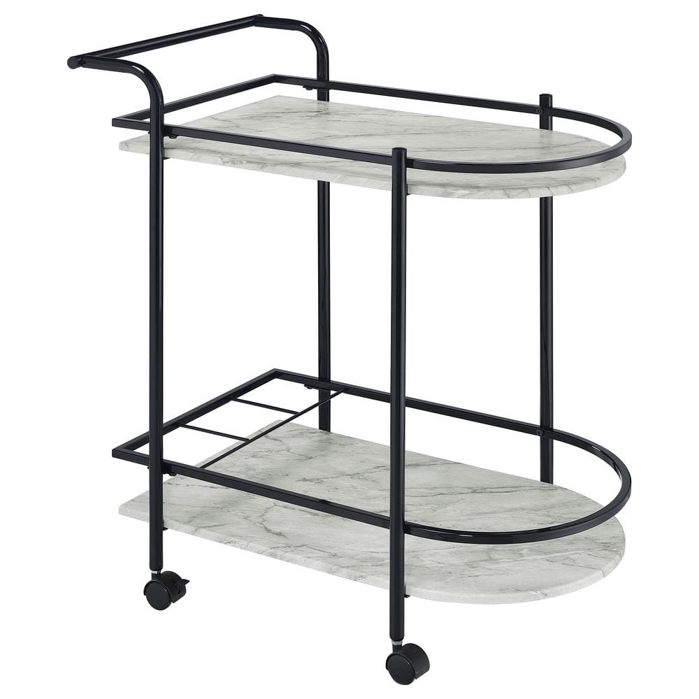 Desiree Black and White Faux Marble Bar Cart with Casters -  Coaster, 181376