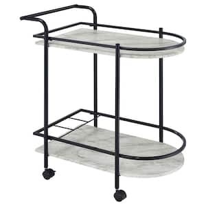Desiree Black and White Faux Marble Bar Cart with Casters