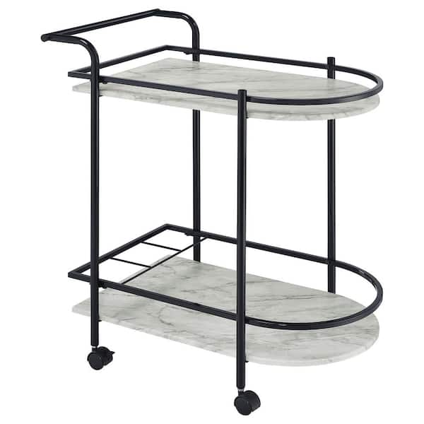 Coaster Desiree Black and White Faux Marble Bar Cart with Casters