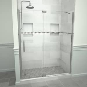 Redi Swing 5200 71 in. W x 76 in. H Semi-Frameless Pivot Shower Door in Brushed Nickel with Handle and Clear Glass