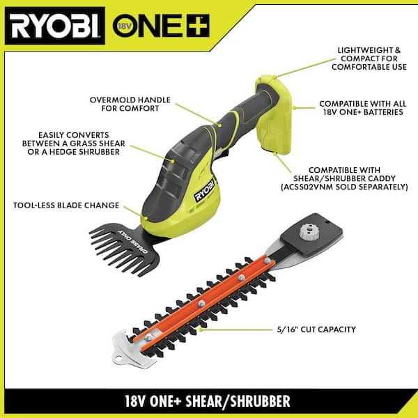 RYOBI P2980-AC ONE+ 18V Cordless Grass Shear and Shrubber Trimmer with Caddy and 2.0 Ah Battery and Charger - 3