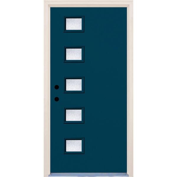 Builders Choice 36 in. x 80 in. Right-Hand Atlantis 5 Lite Rain Glass Painted Fiberglass Prehung Front Door with Brickmould