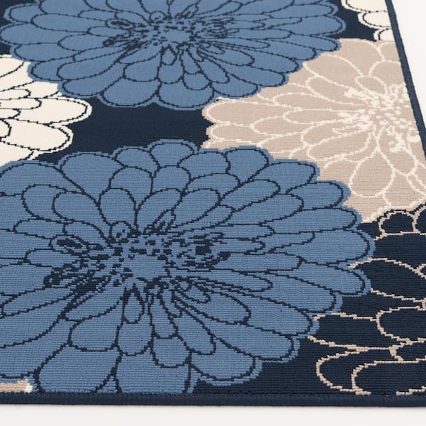 Marigold Blue/Cream 6 ft. 7 in. x 9 ft. 6 in. Floral Polypropylene Indoor/Outdoor Area Rug