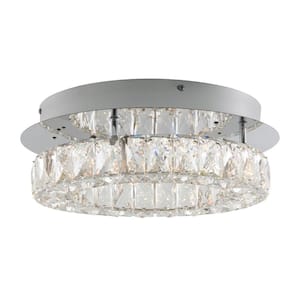 Celebrity 13.8 in. Modern Chrome Crystal Integrated LED Semi-Flush Mount Ceiling Light Fixture for Kitchen or Bedroom