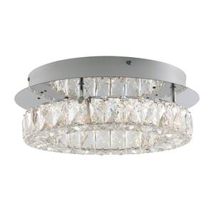 Celebrity 13.8 in. Modern Crystal Chrome LED Semi-Flush Mount Ceiling Light Chandelier for Hallway and Bedroom