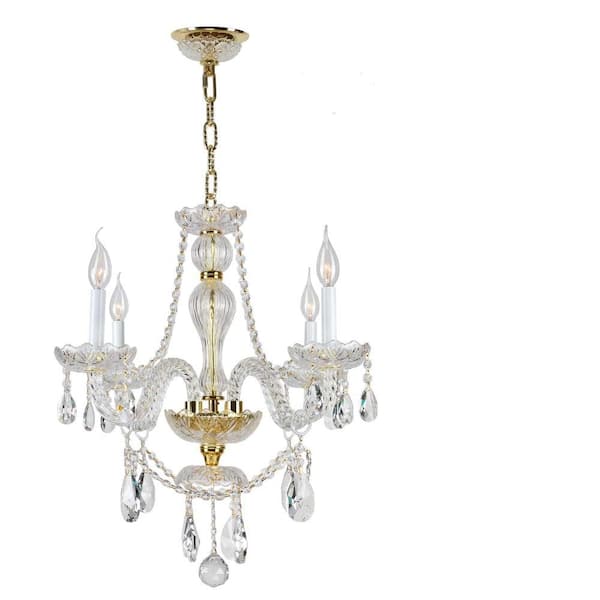 Worldwide Lighting Provence Collection 4-Light Polished Gold with Clear Crystal Chandelier