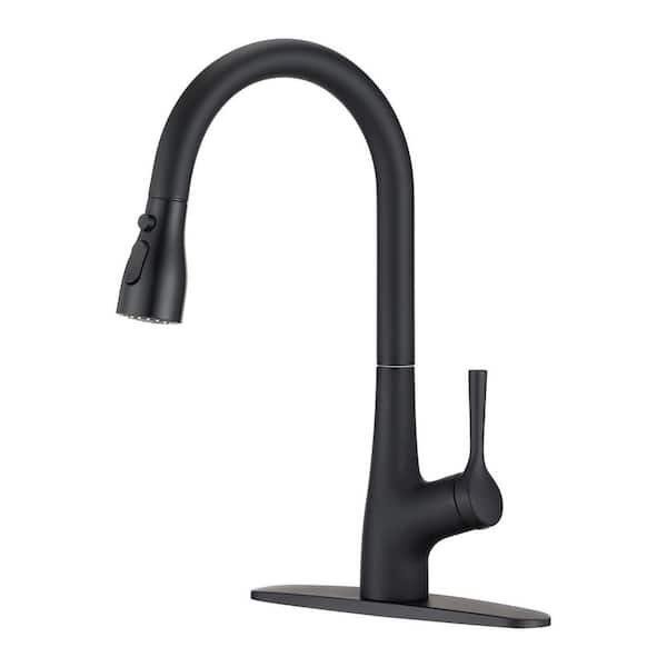 Tahanbath Single Handle Kitchen Faucet High Arc Pull Down Sprayer Kitchen Sink Faucet Matte Black