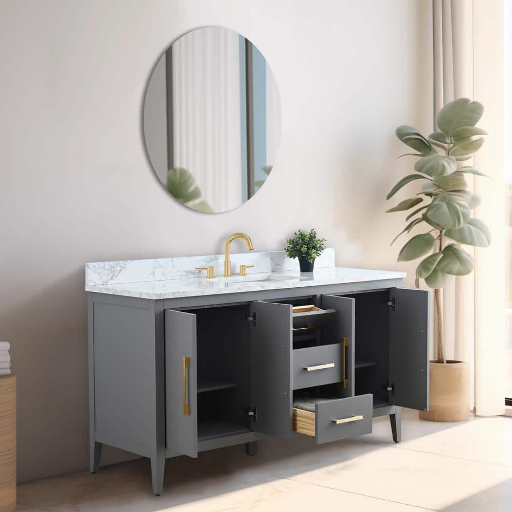 60'' Cashmere Gray Single Bathroom Vanity with Golden Hardware