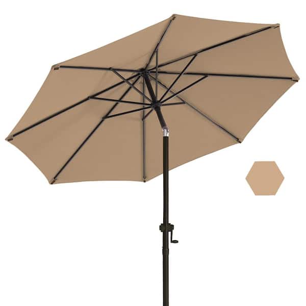 wikiwiki 9 ft. Market Patio Umbrella with Push Button Tilt and Crank in Tan