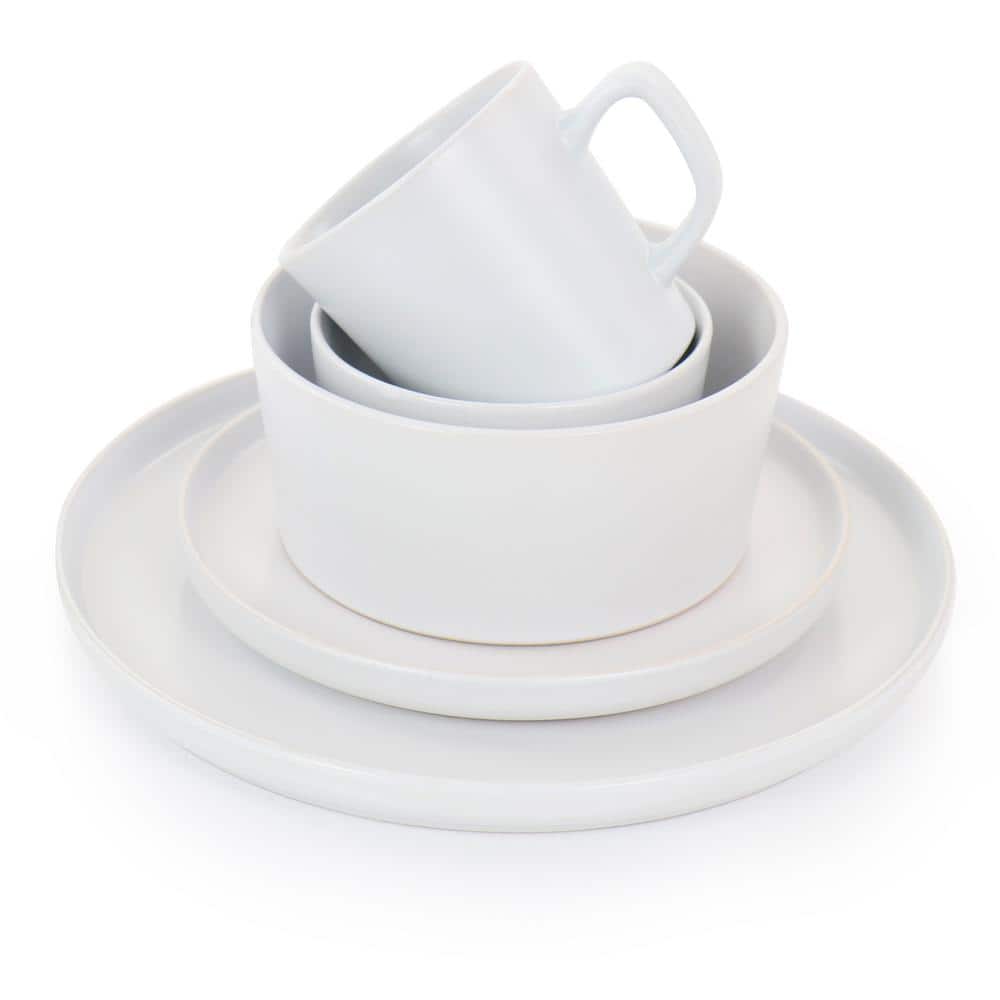 Elama Luxmatte 20-Piece Minimalist White Ceramic Dinnerware Set