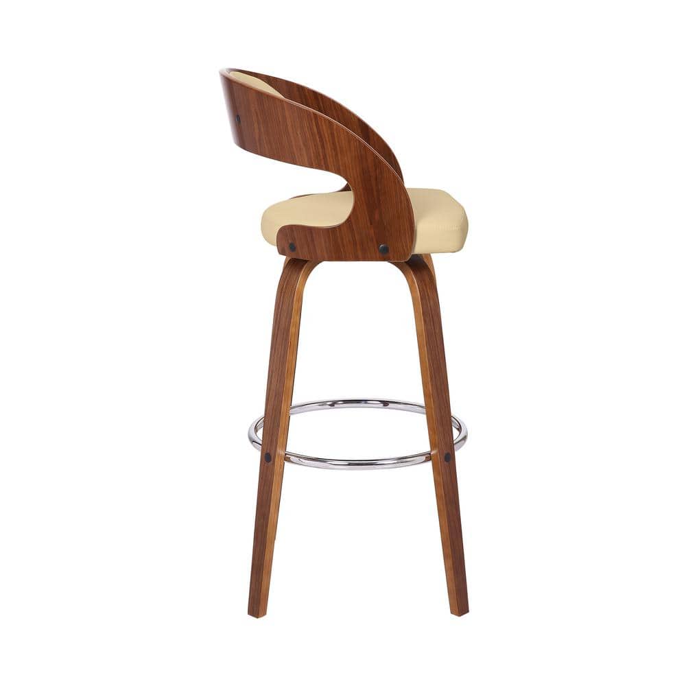 Elegant Mid-Century Modern Swivel Barstool in Cream and Walnut