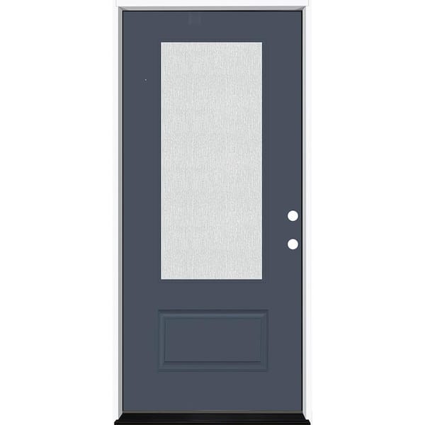 Steves & Sons Legacy 36 in. x 80 in. 3/4 Lite Rain Glass LHIS Dark Denim Finish Fiberglass Prehung Front Door