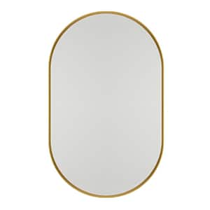 20 in. W x 34 in. H Oval Aluminum Medicine Cabinet with Mirror in Gold