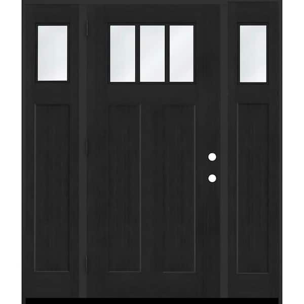 Regency 68 in. x 80 in. 1/4 TopL 3SDL Clear Glass RHOS Onyx Fir Fiberglass Prehung Front Door w/14 in.-1/4Top SLs 4-9/16