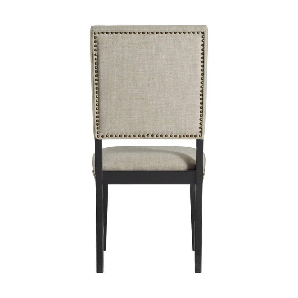 Mara Taupe Upholstered Side Chair with Oak Finish and Nailhead Trim