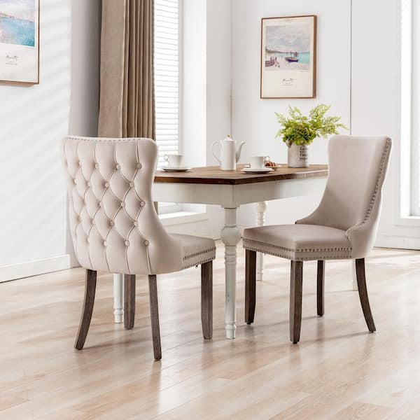 Merra Beige King Louis XVI Upholstery Dining Chair with Round Birch Backs  and Solid Rubberwood Legs HDC-DRBC-PD-BNHD-1 - The Home Depot