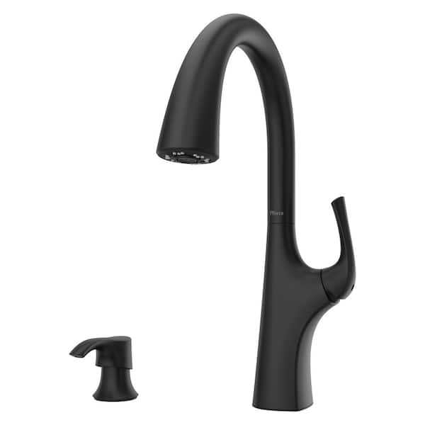 Pfister Ladera Single-Handle Pull-Down Sprayer Kitchen Faucet with Soap Dispenser in Matte Black