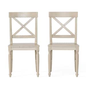 Rovie Antique White Acacia Wood Dining Chairs (Set of 2)