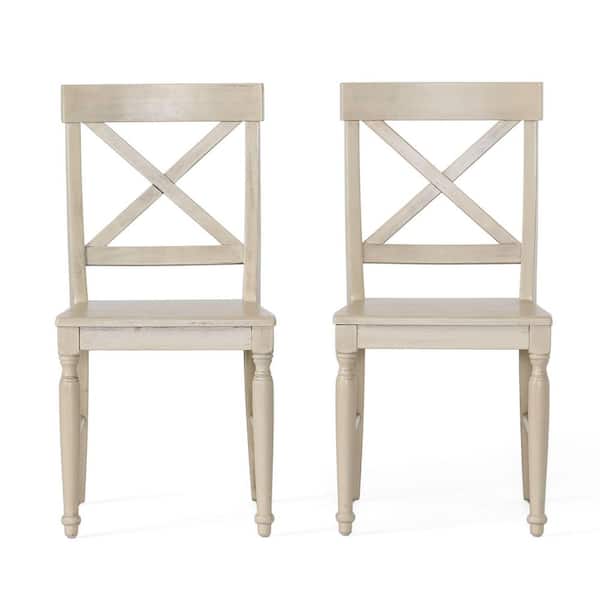 Noble House Rovie Antique White Acacia Wood Dining Chairs (Set of 2)