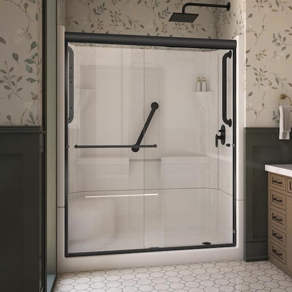 Accessible Living Harmony 60 in. L x 30 in. W x 74 in. H Alcove Left Drain Shower Door Kit in Matte Black