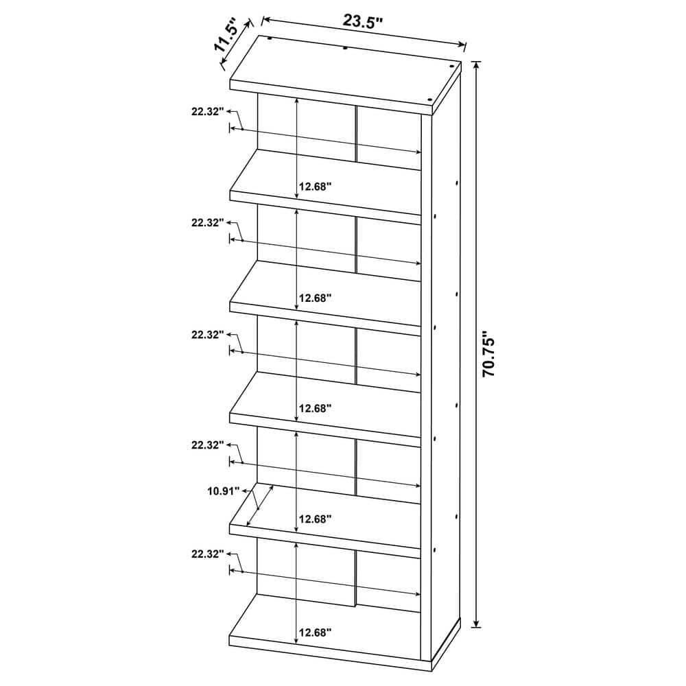 Transitional Weathered Gray 5-Tier Wood Bookcase