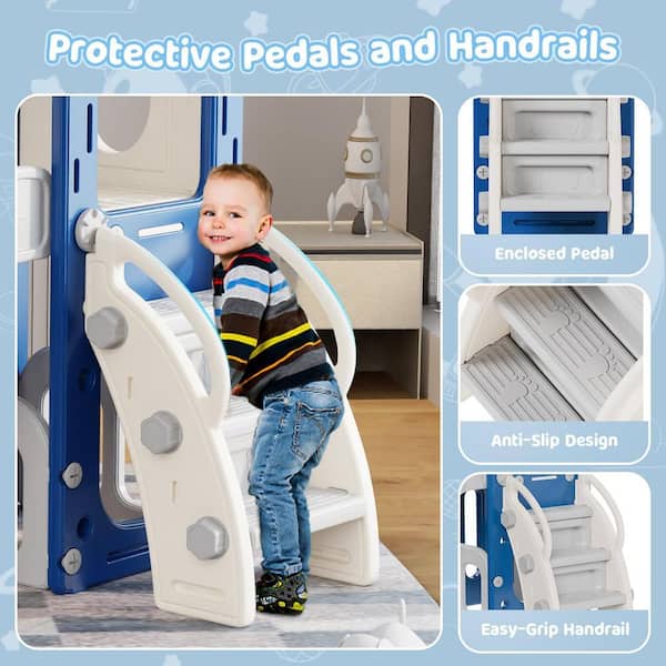 SEEUTEK 5 ft. Blue and Gray 6-in-1 Astronaut Toddler Slide Kids