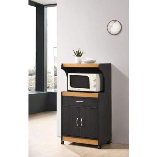 Hodedah Black Beech Microwave Cart With, Microwave Stand With Storage Black