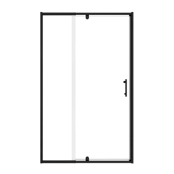 38-42 in. W x 71 in. H Framed Pivot Shower Door in Matte Black with 1/4 in. Crystal Clear Tempered Glass