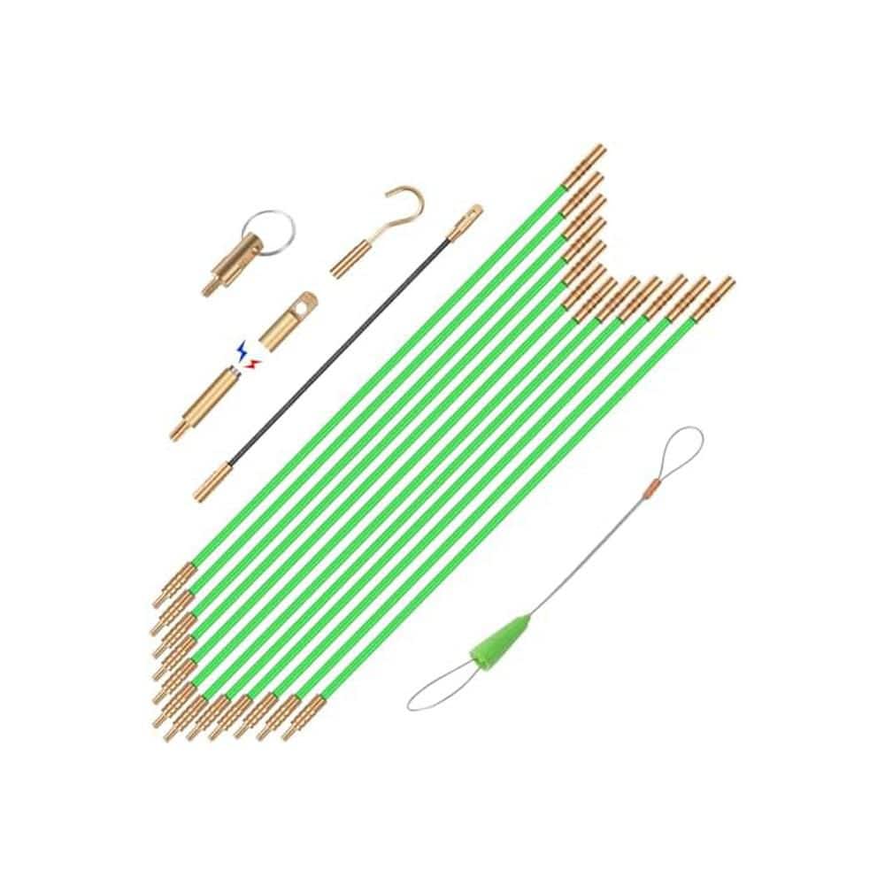 cable fish pole FTIHTRY 45FT Fiberglass Running Electrical Wire Glow Rods Wire Pulling, Rods Electrical Kit with 8 Different Attachments and Fish Tape Wire Puller Kit Effortlessly navigate through walls and tight spaces with this 32.2 ft Fish Stix, Rods & Poles