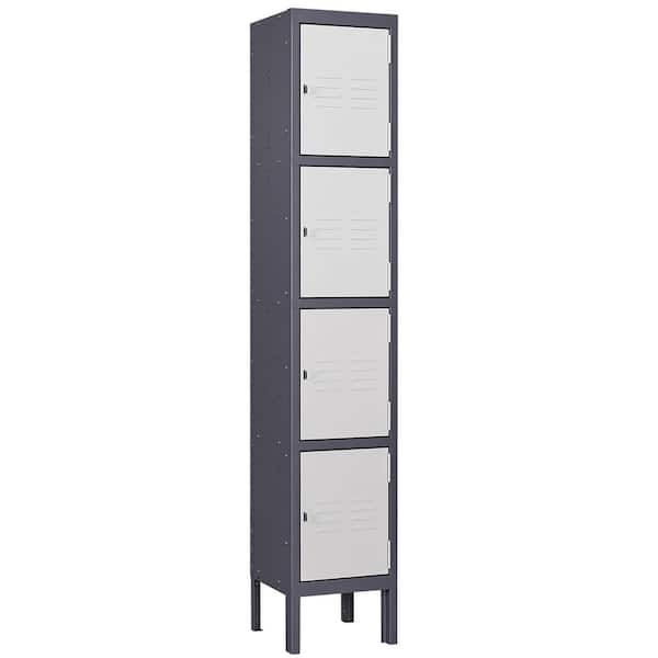 Mlezan 4-Tier Metal Locker 4 Doors Storage Shelves Locker 12 in. D x 12 in. W x 66 in. H in Gray White for Employees Workers