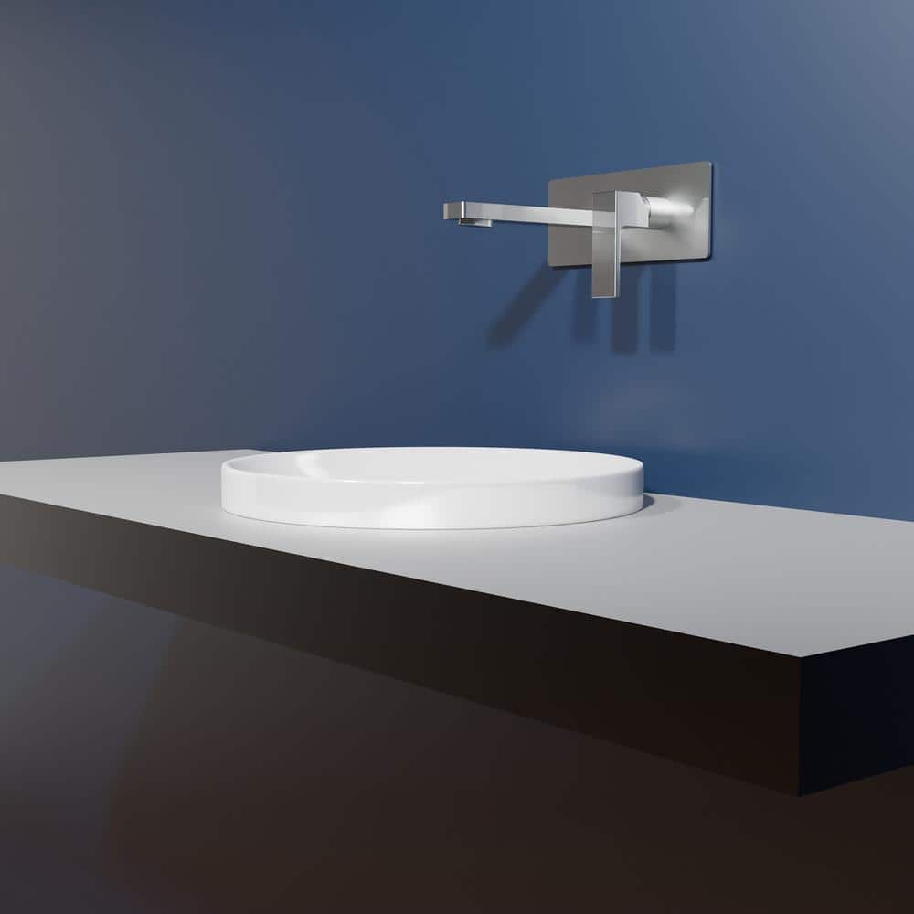 Glossy White Ceramic Circular Wall-Mount Bathroom Sink
