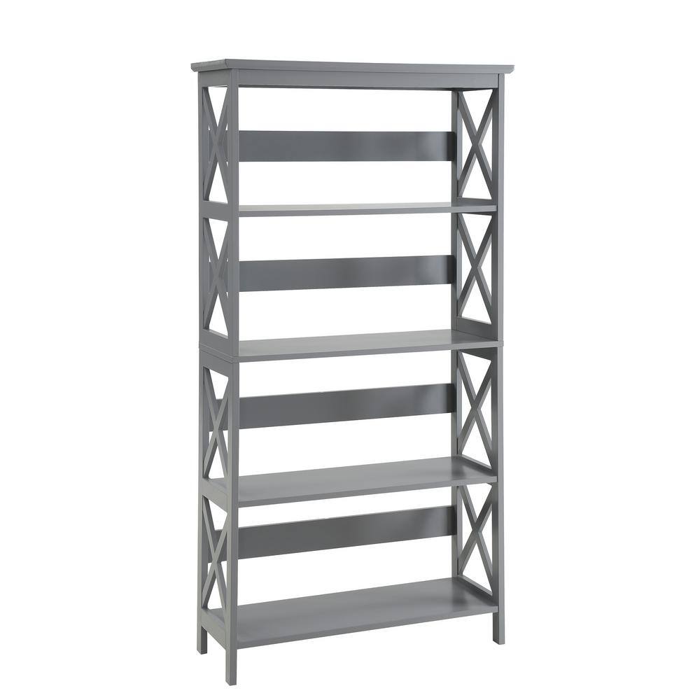Gray 60" Modern 5-Tier Wooden Bookcase