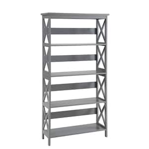 Oxford 60 in. Gray MDF 5-Shelf Standard Bookcase with Open Back
