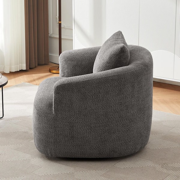 Nestfair Grey 360° Boucle Fabric Swivel Chair Sofa with a Throw Pillow