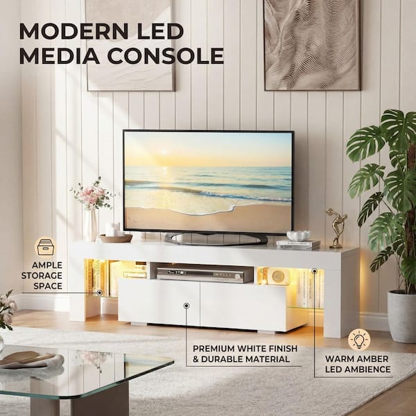 LACOO 62 in. Cyber Vibe White TV Stand Fits TV's up to 70 in