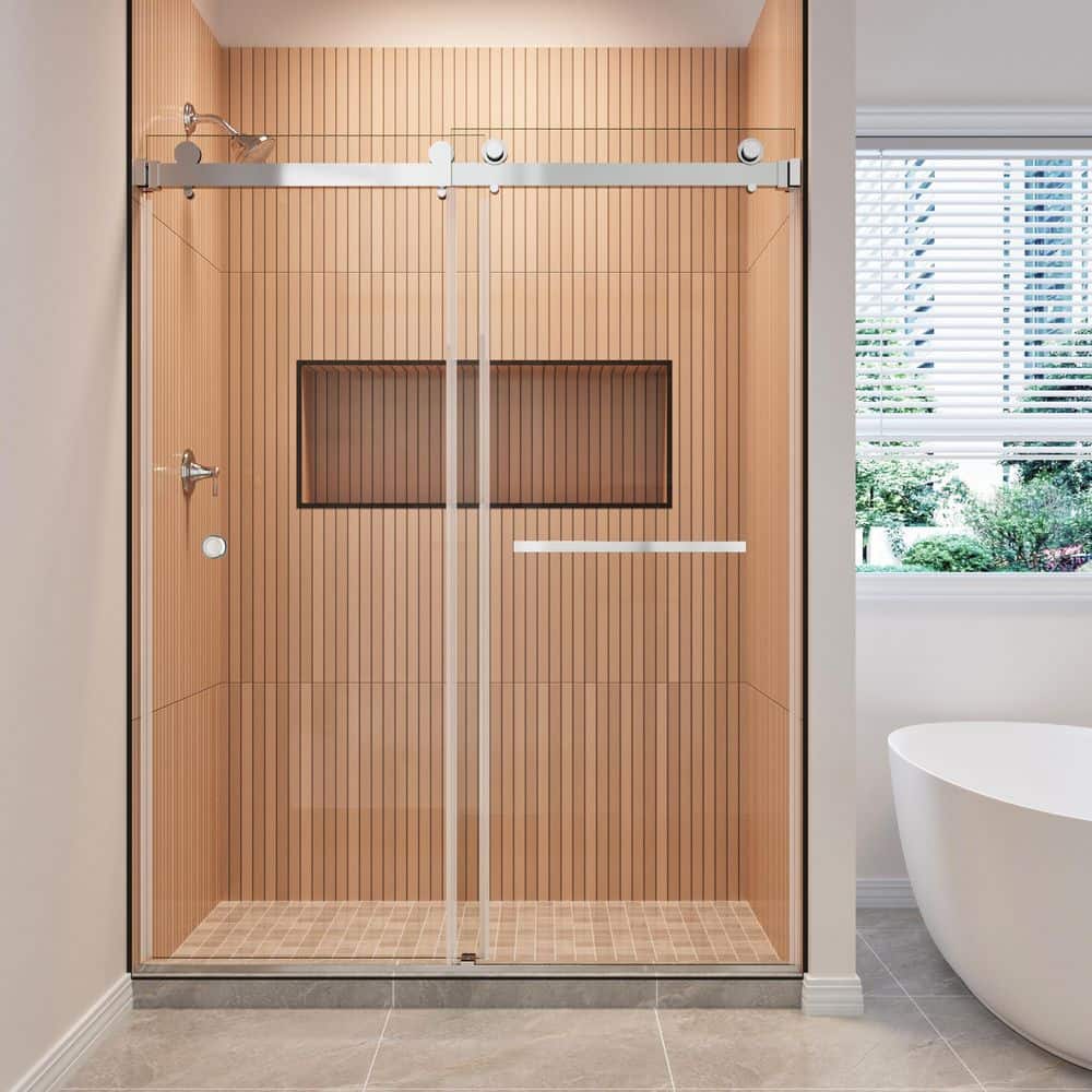 62-67 in. W x 76 in. H Double Sliding Frameless Shower Door in Chrome 3/8 in. Clear SGCC Tempered Glass with Towe Bar price history on PriceWatchPro