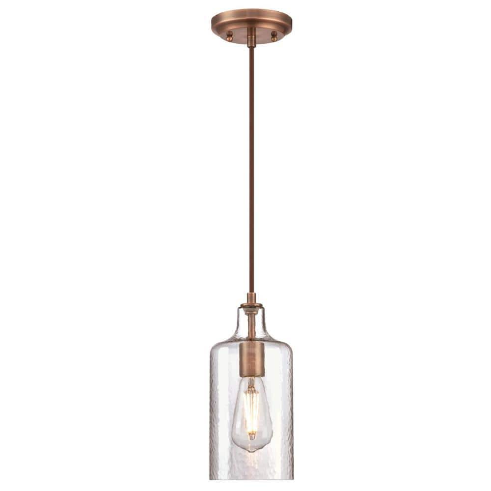 Washed Copper Mini Pendant with Clear Textured Glass Shade