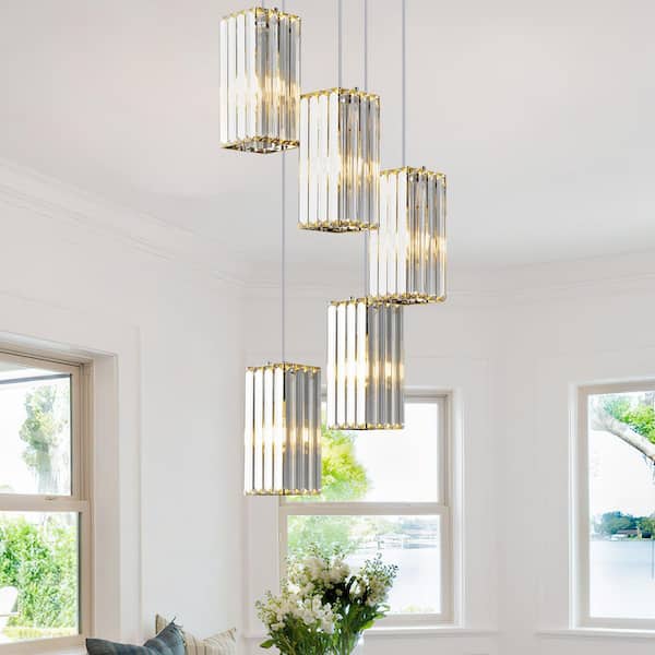 ZHLWIN Home Lighting 5-Light Chrome Rectangle Modern Pendant Light