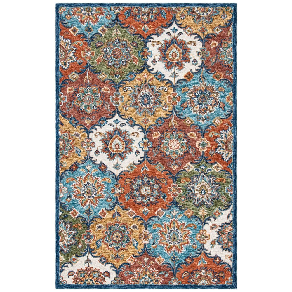 Rust Blue Rug Skin SAFAVIEH Heritage 4 ft. x 6 ft. Blue/Rust Ornate Quatrefoil Area Rug ...