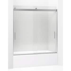 Levity 59.625 in. W x 62 in. H Frameless Sliding Bath Door with Blade Handles in Bright Polished Silver