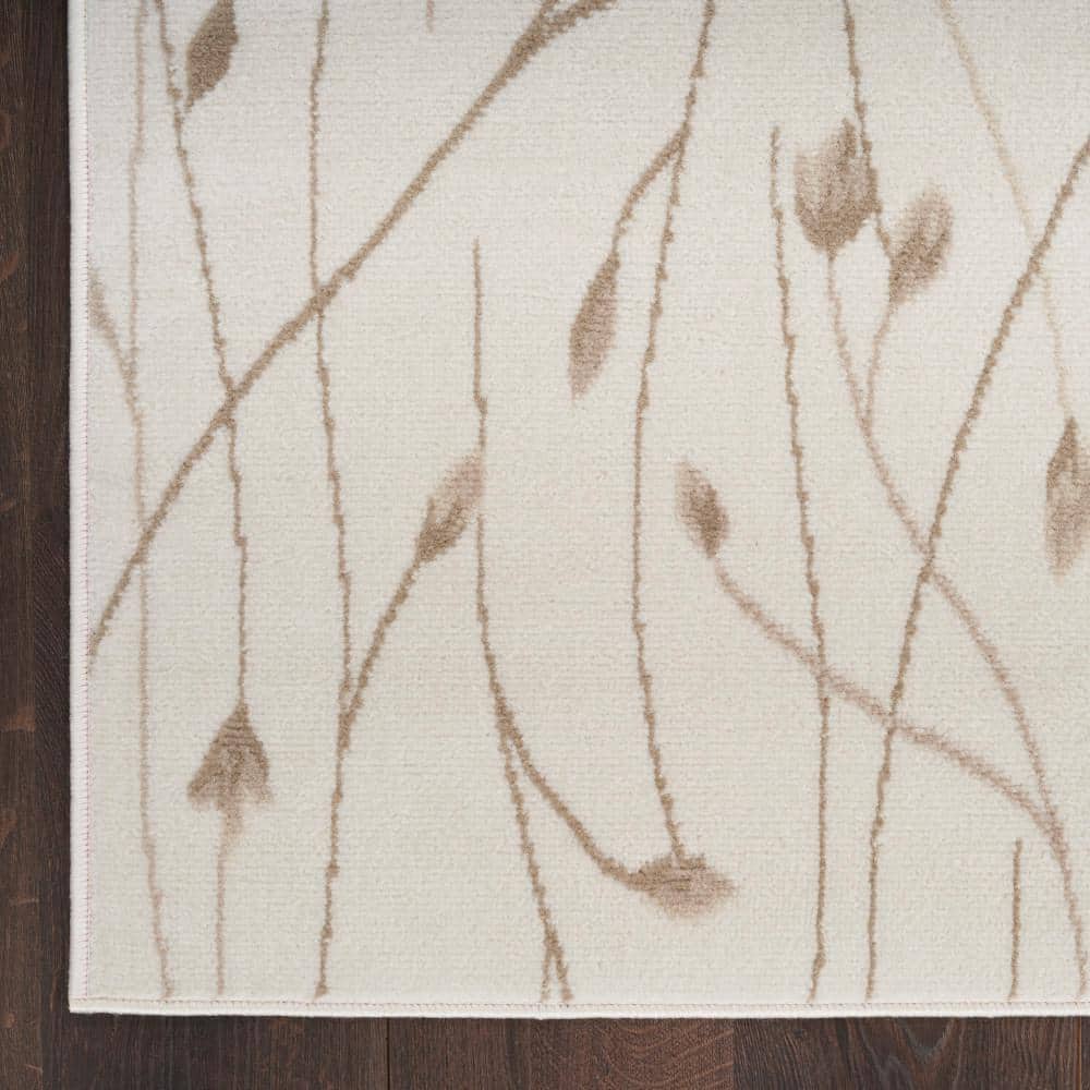 Ivory Beige Floral Rectangular Synthetic Area Rug, 2x4